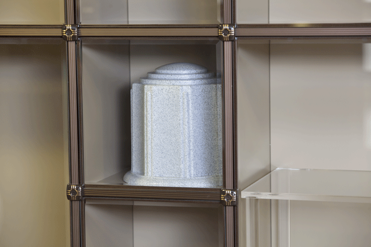 Beautifully dispalyed ForeverSafe� Burial Urn in a niche.